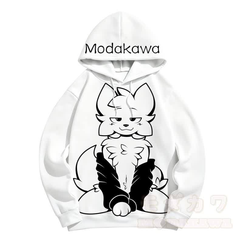 MODAKAWA Kapuzenpullover mit Cartoon-Katzenprint - Weiß - 5XL - image 3