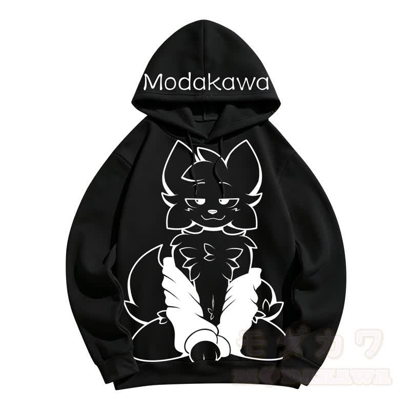 MODAKAWA Kapuzenpullover mit Cartoon-Katzenprint - Schwarz - 5XL - image 2