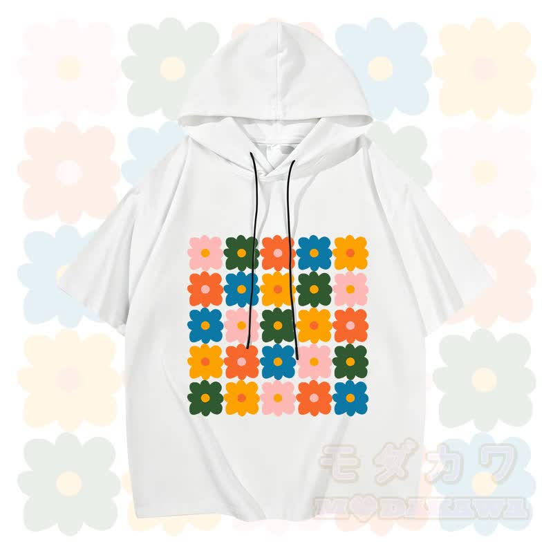 MODAKAWA X Trevor Basset Kurzarm-Hoodie mit Blumengrafik - Weiß - 3XL - image 4