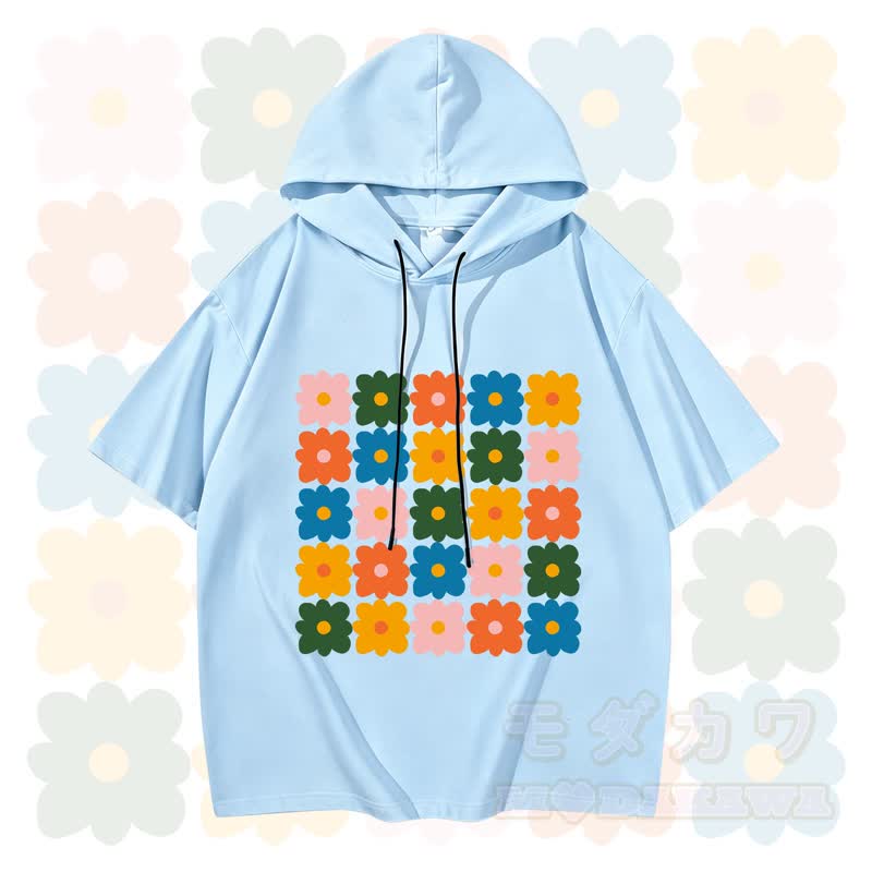 MODAKAWA X Trevor Basset Kurzarm-Hoodie mit Blumengrafik - Himmelblau - 3XL - image 5
