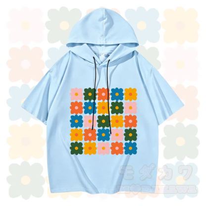 MODAKAWA X Trevor Basset Kurzarm-Hoodie mit Blumengrafik - Himmelblau - 3XL - image 5