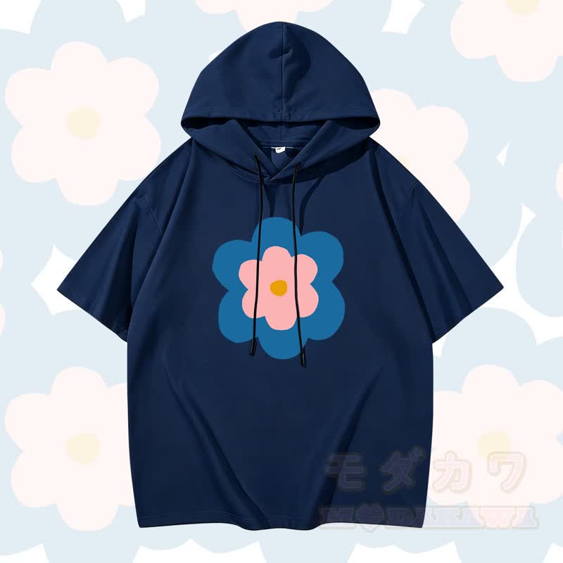 MODAKAWA X Trevor Basset Kurzarm-Hoodie mit Blumenmuster - Marineblau - 3XL - image 2