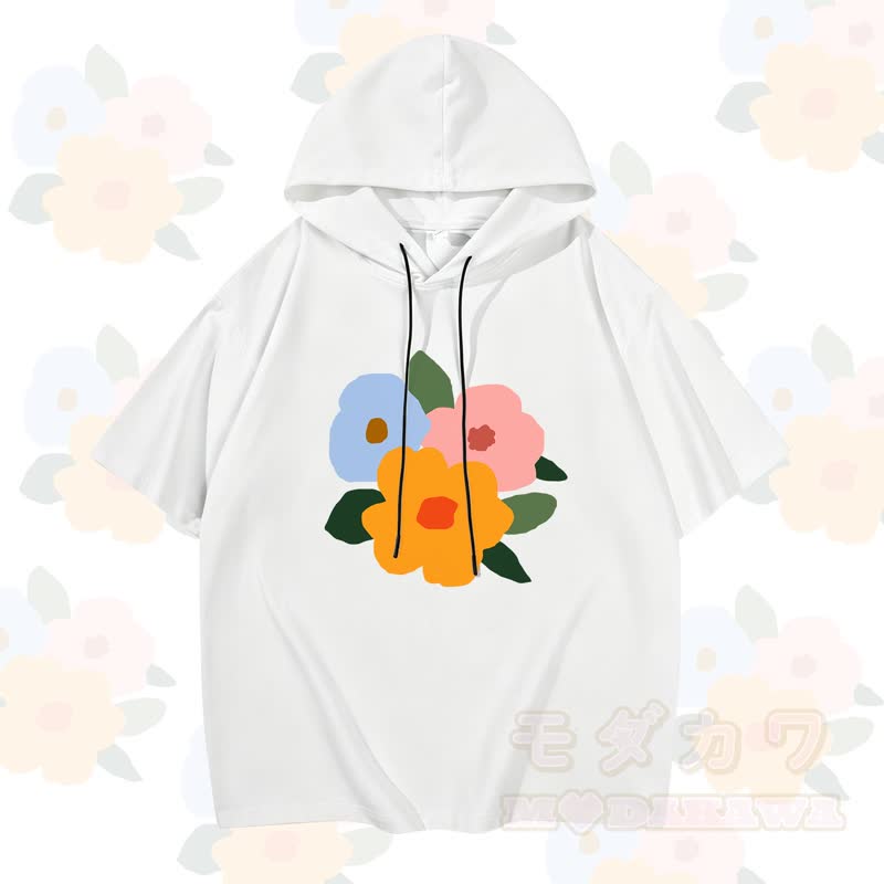 MODAKAWA X Trevor Basset Kurzarm-Hoodie mit buntem Blumenmuster - Weiß - 3XL - image 4