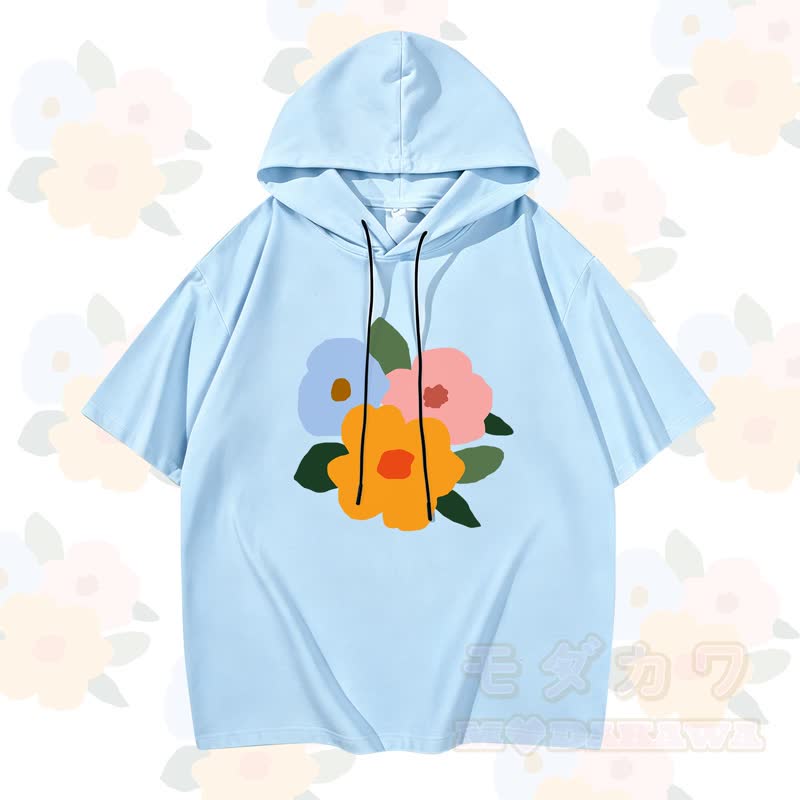 MODAKAWA X Trevor Basset Kurzarm-Hoodie mit buntem Blumenmuster - Himmelblau - 3XL - image 5