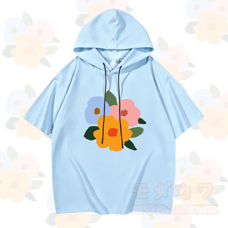 MODAKAWA X Trevor Basset Kurzarm-Hoodie mit buntem Blumenmuster - Himmelblau - 3XL - image 5