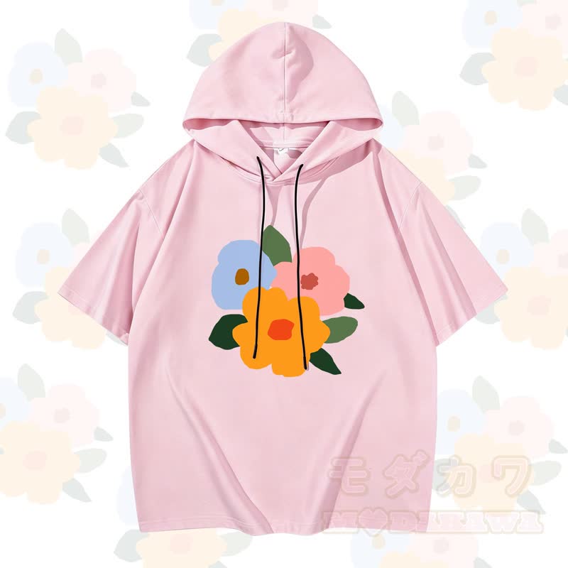 MODAKAWA X Trevor Basset Kurzarm-Hoodie mit buntem Blumenmuster - Rosa - 3XL - image 2