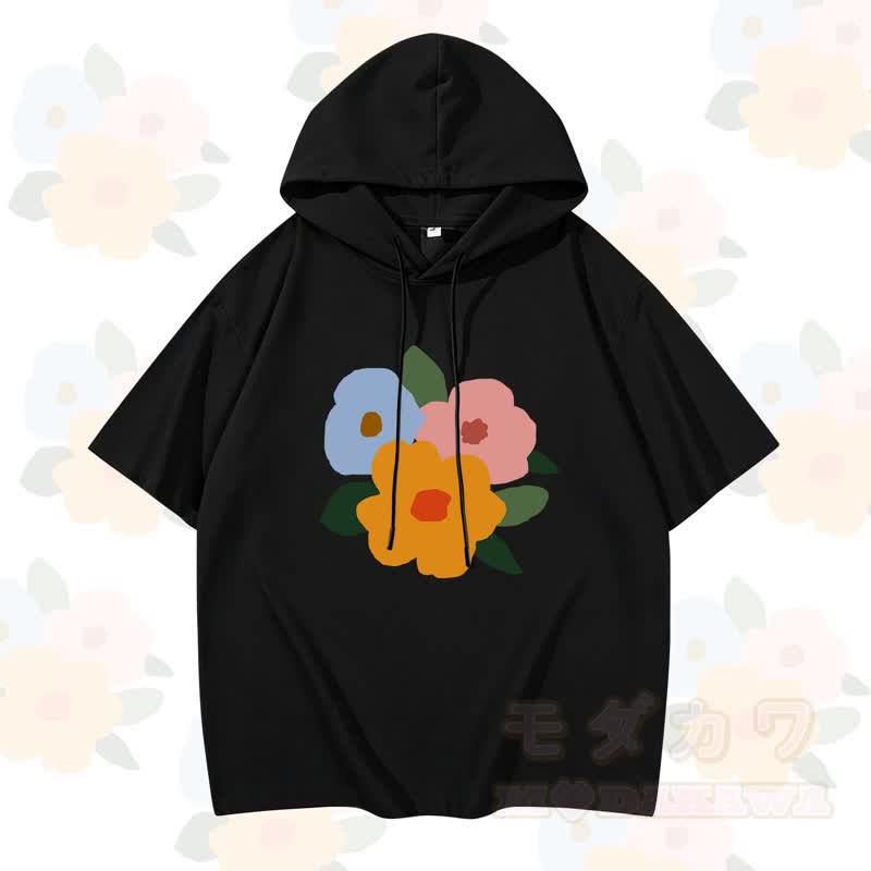 MODAKAWA X Trevor Basset Kurzarm-Hoodie mit buntem Blumenmuster - Schwarz - 3XL - image 3