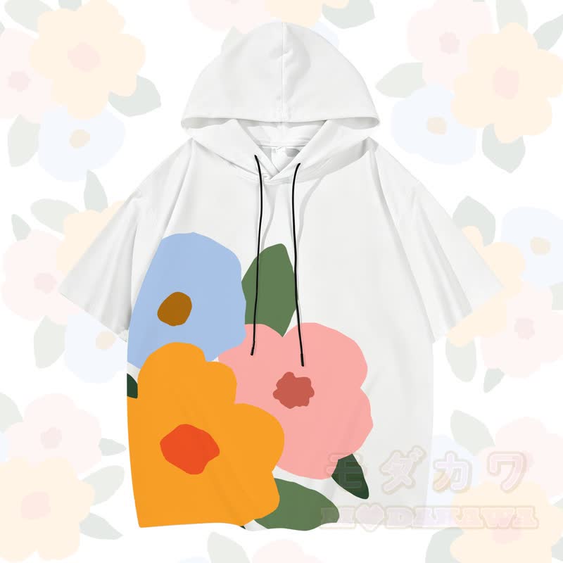 MODAKAWA X Trevor Basset Kurzarm-Hoodie mit buntem Blumenmuster - Weiß - 3XL - image 4