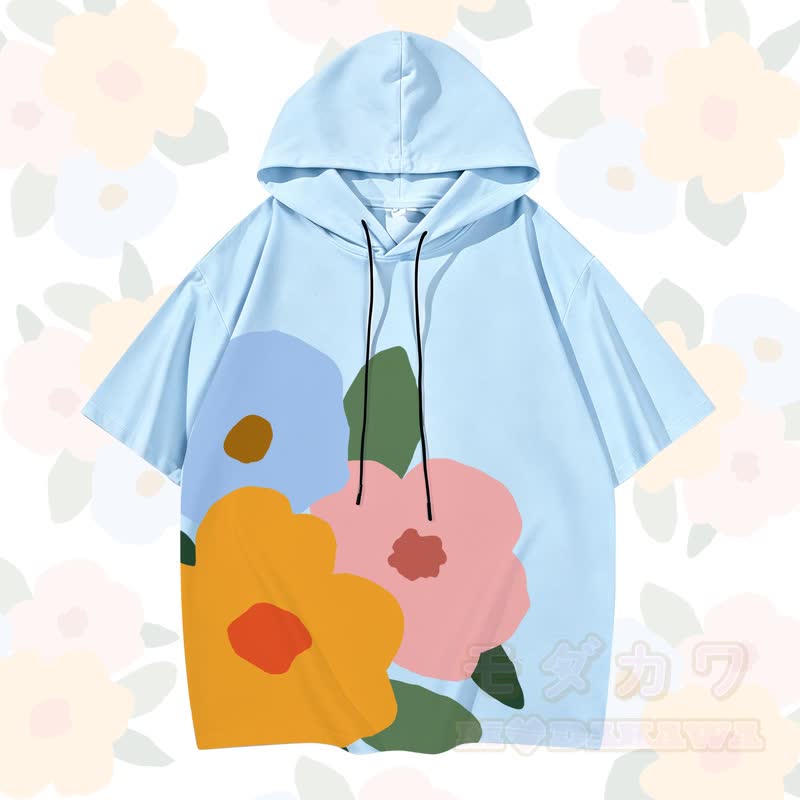 MODAKAWA X Trevor Basset Kurzarm-Hoodie mit buntem Blumenmuster - Himmelblau - 3XL - image 5