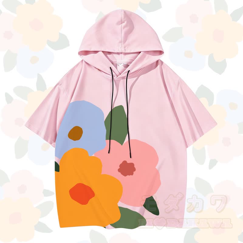 MODAKAWA X Trevor Basset Kurzarm-Hoodie mit buntem Blumenmuster - Rosa - 3XL - image 2