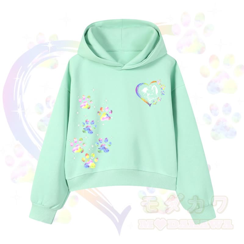 MODAKAWA Kawaii Regenbogen-Hundepfotenabdruck Cropped Hoodie - Grün - 3XL - image 5
