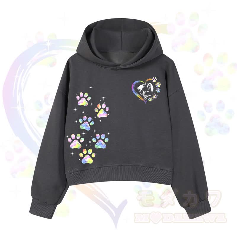 MODAKAWA Kawaii Regenbogen-Hundepfotenabdruck Cropped Hoodie - Dunkelgrau - 3XL - image 4