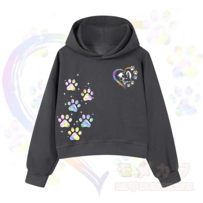 MODAKAWA Kawaii Regenbogen-Hundepfotenabdruck Cropped Hoodie - Dunkelgrau - 3XL - image 4