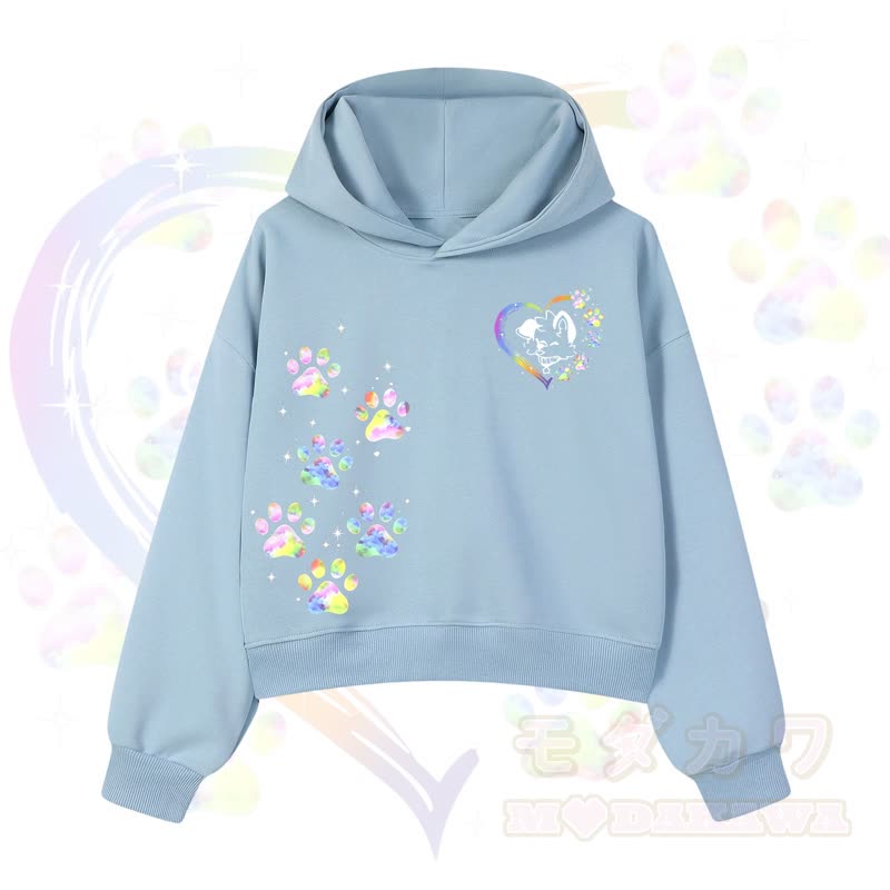 MODAKAWA Kawaii Regenbogen-Hundepfotenabdruck Cropped Hoodie - Blau - 3XL - image 3