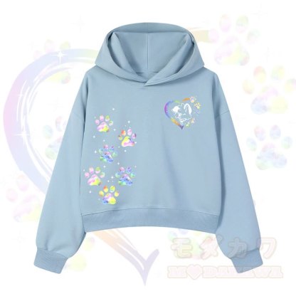 MODAKAWA Kawaii Regenbogen-Hundepfotenabdruck Cropped Hoodie - Blau - 3XL - image 3