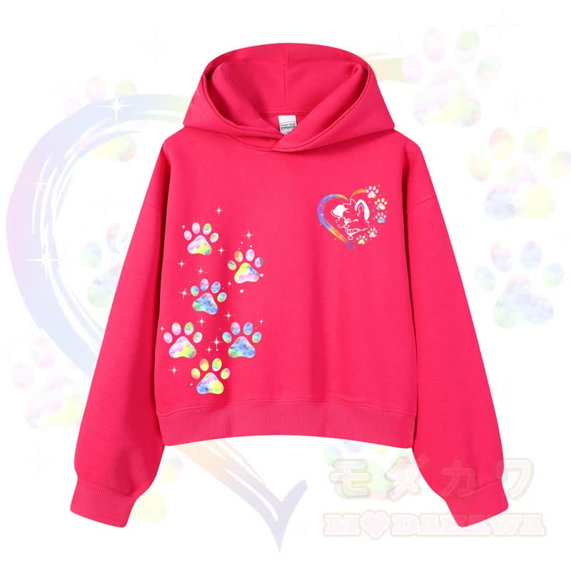 MODAKAWA Kawaii Regenbogen-Hundepfotenabdruck Cropped Hoodie - Rosa - 3XL - image 2