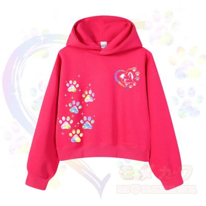 MODAKAWA Kawaii Regenbogen-Hundepfotenabdruck Cropped Hoodie - Rosa - 3XL - image 2