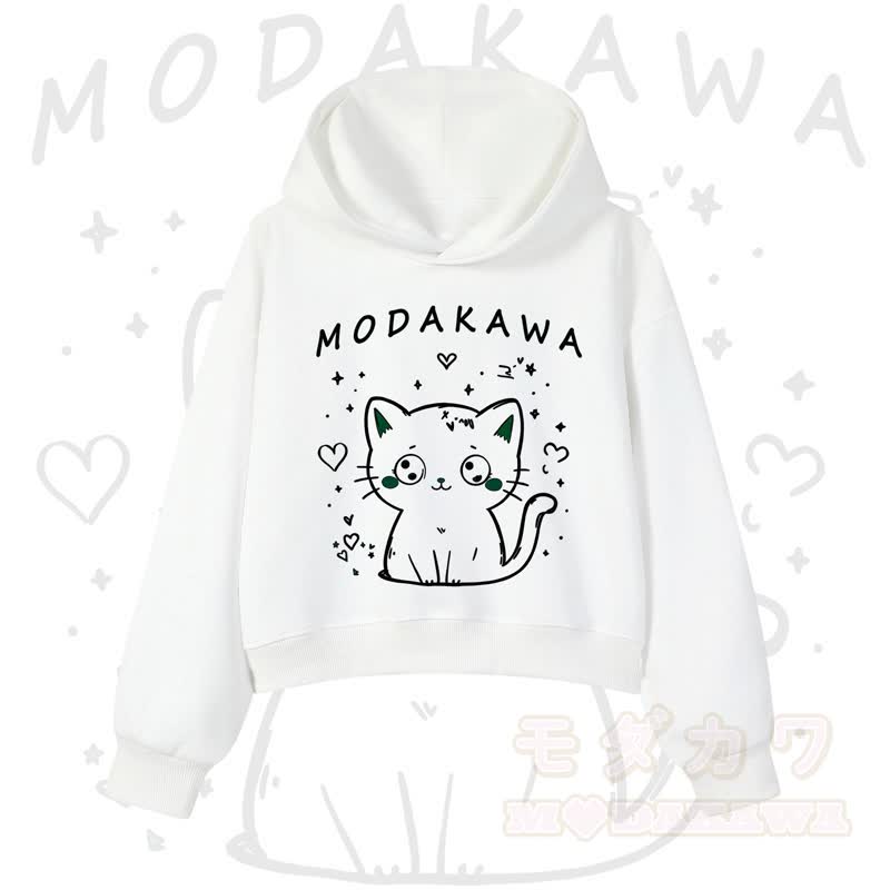 MODAKAWA Baumwoll-Hoodie mit Katzenmotiv (kurzer Schnitt) - Weiß - 3XL - image 3