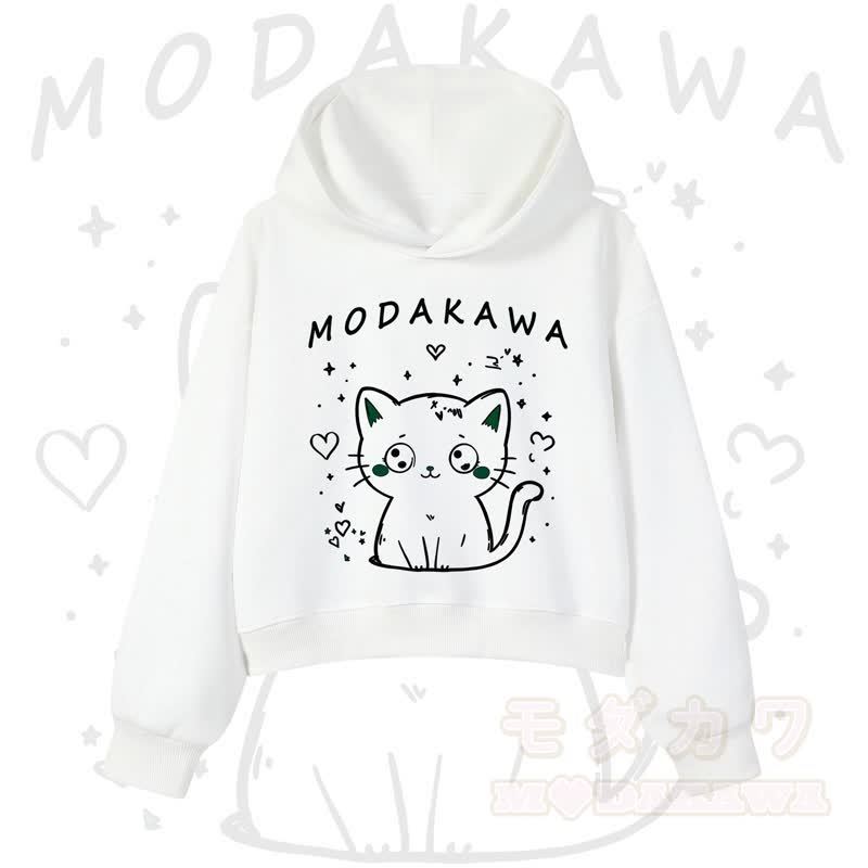MODAKAWA Baumwoll-Hoodie mit Katzenmotiv (kurzer Schnitt) - Weiß - 3XL - image 3
