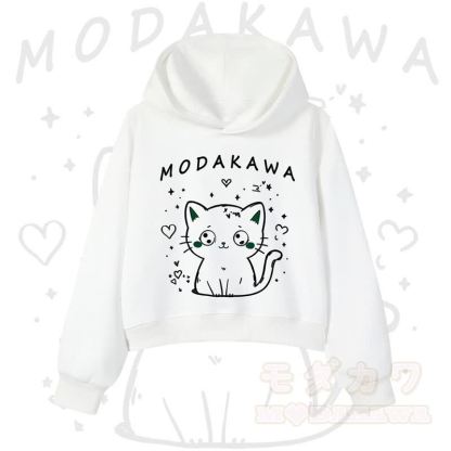 MODAKAWA Baumwoll-Hoodie mit Katzenmotiv (kurzer Schnitt) - Weiß - 3XL - image 3