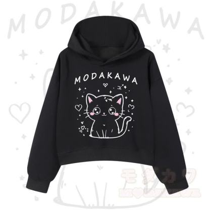 MODAKAWA Baumwoll-Hoodie mit Katzenmotiv (kurzer Schnitt) - Schwarz - 3XL - image 2