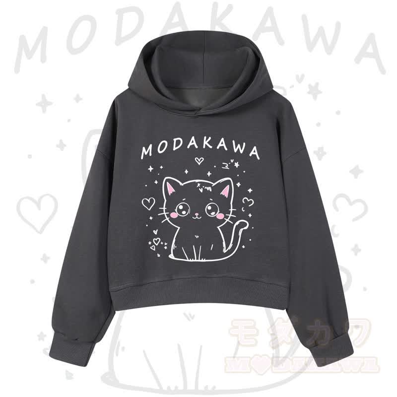 MODAKAWA Baumwoll-Hoodie mit Katzenmotiv (kurzer Schnitt) - Dunkelgrau - 3XL - image 7