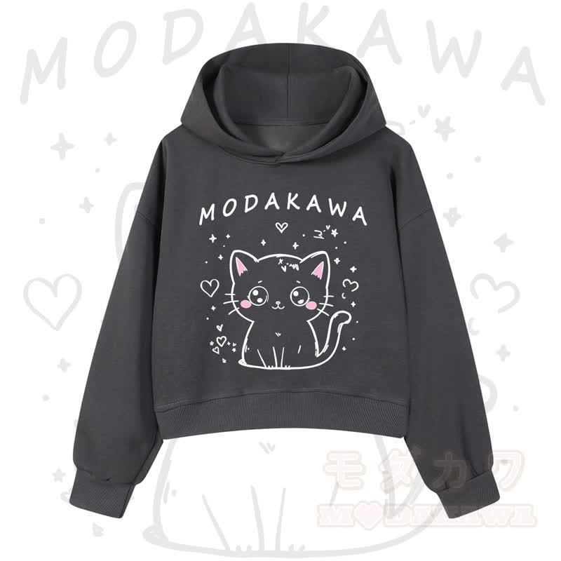 MODAKAWA Baumwoll-Hoodie mit Katzenmotiv (kurzer Schnitt) - Dunkelgrau - 3XL - image 7