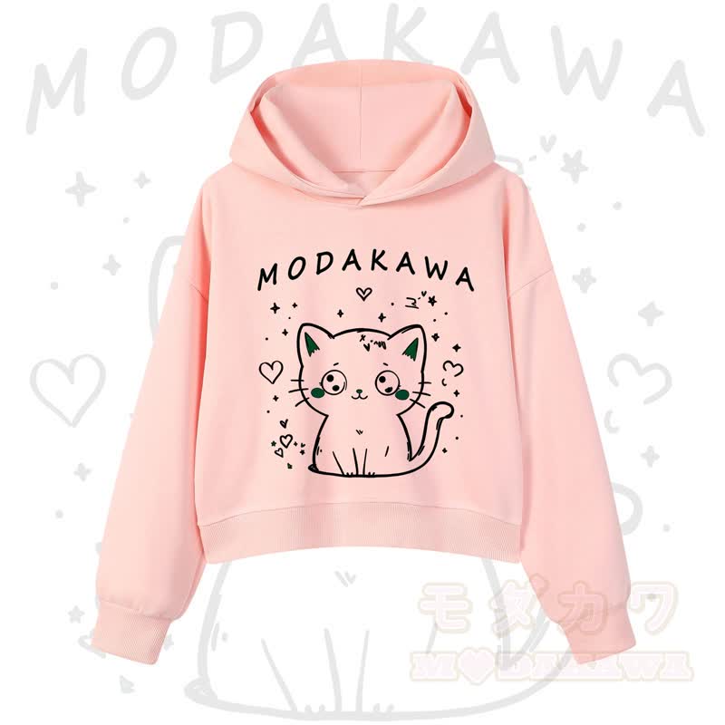 MODAKAWA Baumwoll-Hoodie mit Katzenmotiv (kurzer Schnitt) - Rosa - 3XL - image 4