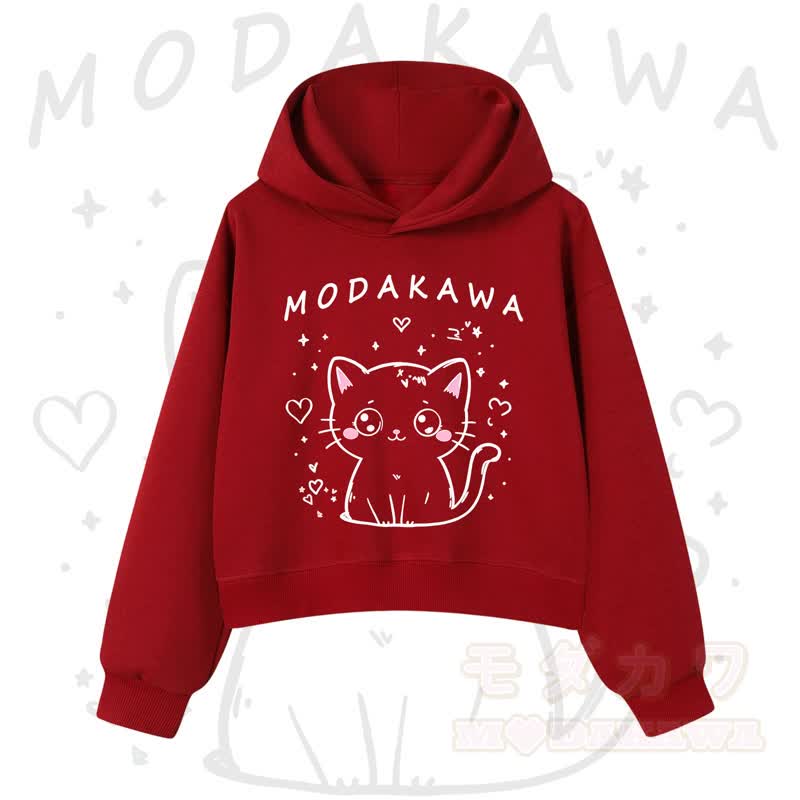 MODAKAWA Baumwoll-Hoodie mit Katzenmotiv (kurzer Schnitt) - Rot - 3XL - image 11