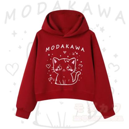 MODAKAWA Baumwoll-Hoodie mit Katzenmotiv (kurzer Schnitt) - Rot - 3XL - image 11