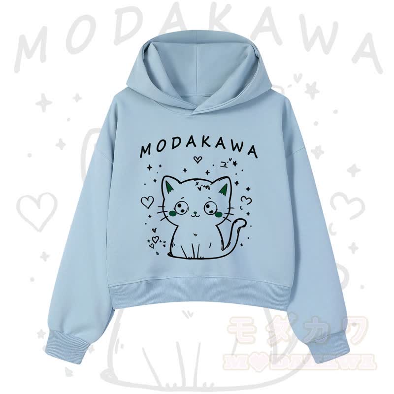 MODAKAWA Baumwoll-Hoodie mit Katzenmotiv (kurzer Schnitt) - Blau - 3XL - image 5