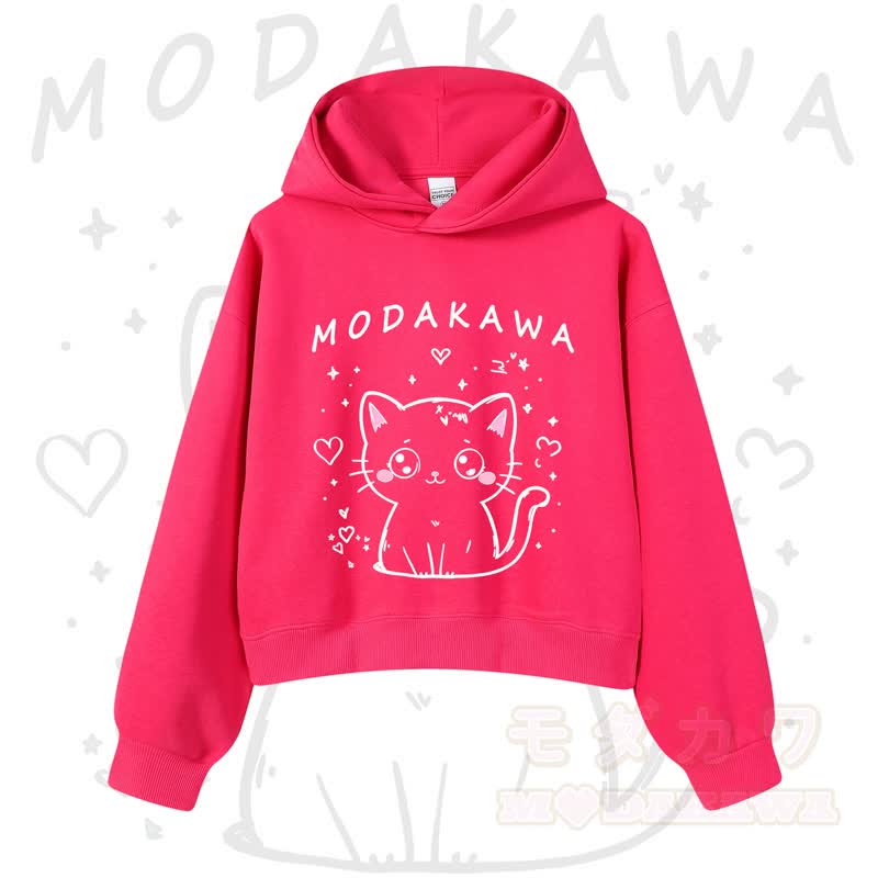 MODAKAWA Baumwoll-Hoodie mit Katzenmotiv (kurzer Schnitt) - Rose - 3XL - image 6