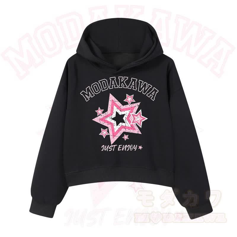MODAKAWA JUST ENJOY Sternengrafik-Hoodie aus Baumwolle (kurzer Schnitt) - Schwarz - 3XL - image 3