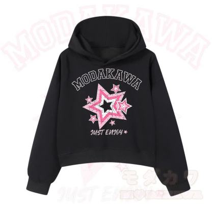 MODAKAWA JUST ENJOY Sternengrafik-Hoodie aus Baumwolle (kurzer Schnitt) - Schwarz - 3XL - image 3