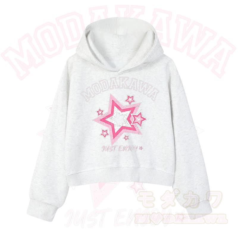 MODAKAWA JUST ENJOY Sternengrafik-Hoodie aus Baumwolle (kurzer Schnitt) - Weiß - 3XL - image 4