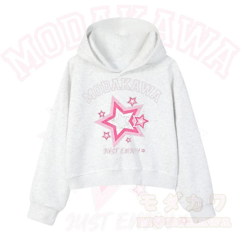 MODAKAWA JUST ENJOY Sternengrafik-Hoodie aus Baumwolle (kurzer Schnitt) - Weiß - 3XL - image 4