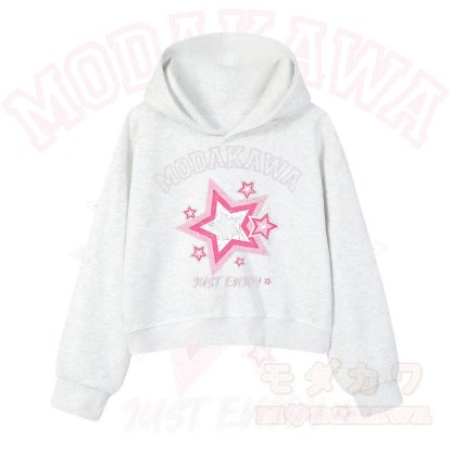 MODAKAWA JUST ENJOY Sternengrafik-Hoodie aus Baumwolle (kurzer Schnitt) - Weiß - 3XL - image 4
