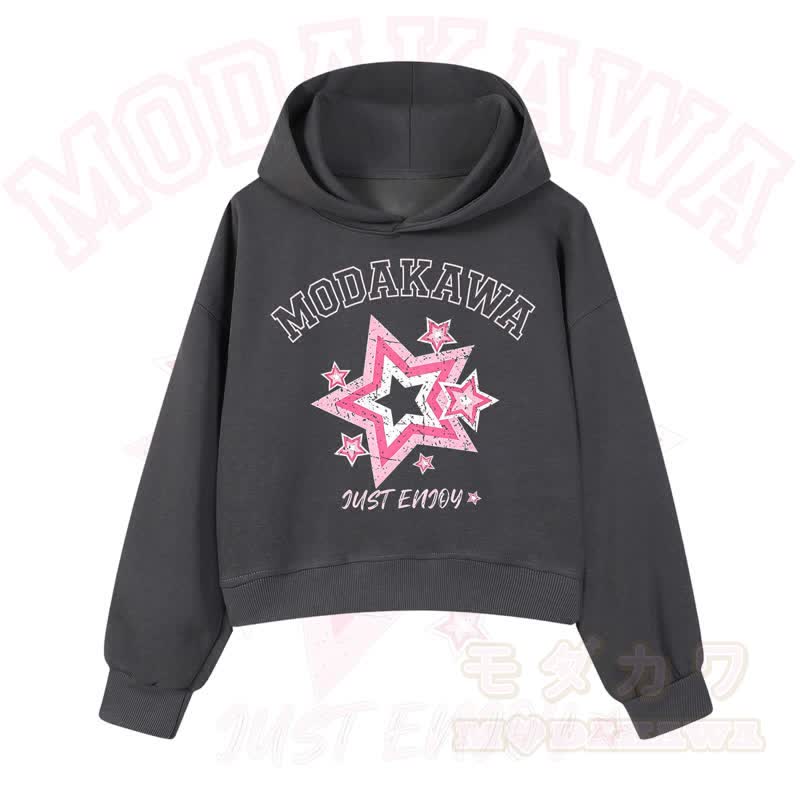 MODAKAWA JUST ENJOY Sternengrafik-Hoodie aus Baumwolle (kurzer Schnitt) - Dunkelgrau - 3XL - image 6