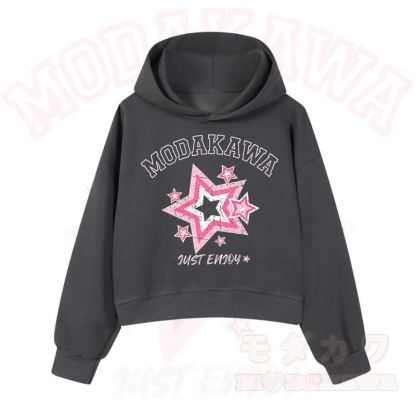 MODAKAWA JUST ENJOY Sternengrafik-Hoodie aus Baumwolle (kurzer Schnitt) - Dunkelgrau - 3XL - image 6