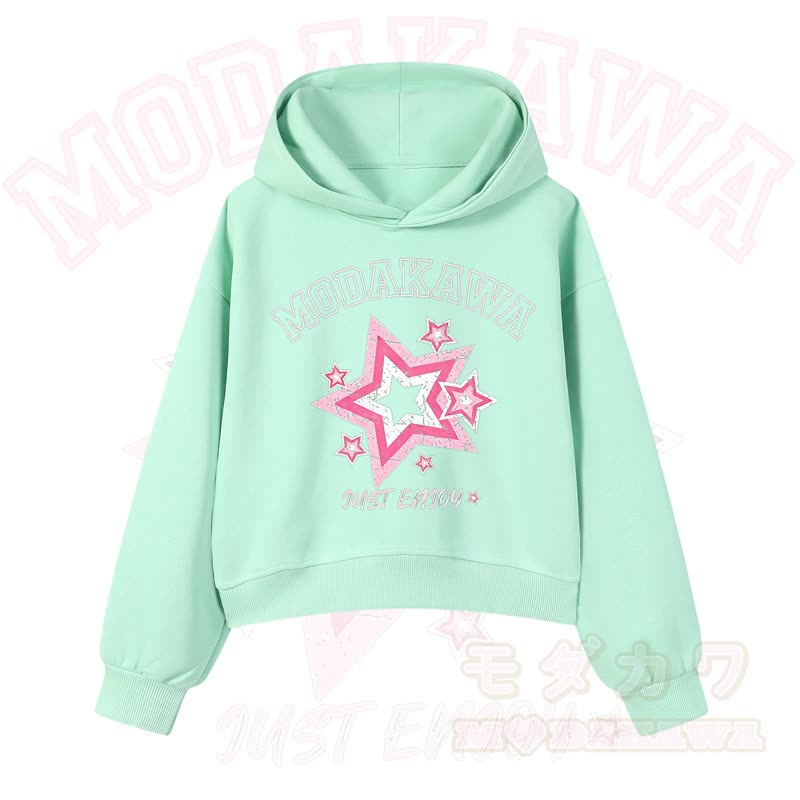 MODAKAWA JUST ENJOY Sternengrafik-Hoodie aus Baumwolle (kurzer Schnitt) - Grün - 3XL - image 2