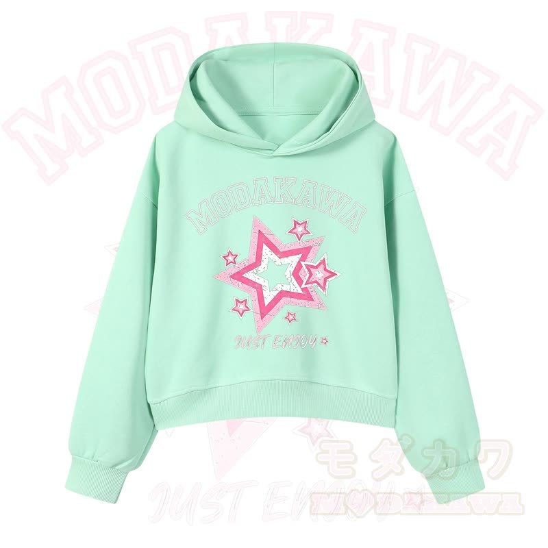 MODAKAWA JUST ENJOY Sternengrafik-Hoodie aus Baumwolle (kurzer Schnitt) - Grün - 3XL - image 2