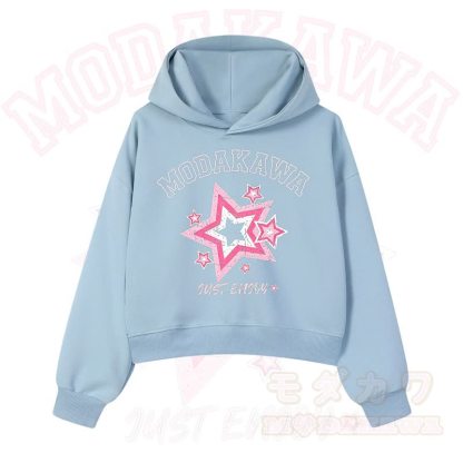 MODAKAWA JUST ENJOY Sternengrafik-Hoodie aus Baumwolle (kurzer Schnitt) - Blau - 3XL - image 5