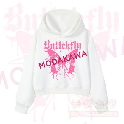 MODAKAWA Baumwoll-Hoodie mit Schmetterlingsmotiv (kurzer Schnitt) - Weiß - 3XL - image 3