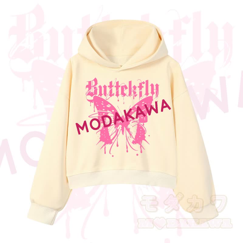 MODAKAWA Baumwoll-Hoodie mit Schmetterlingsmotiv (kurzer Schnitt) - Gelb - 3XL - image 9