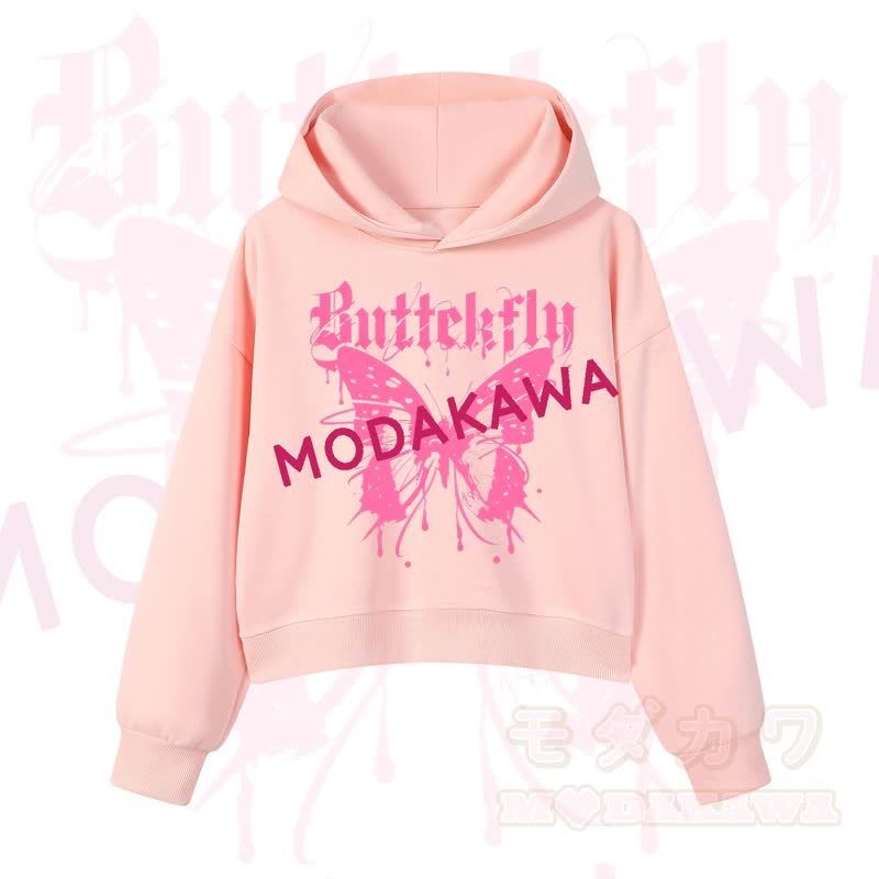 MODAKAWA Baumwoll-Hoodie mit Schmetterlingsmotiv (kurzer Schnitt) - Rosa - 3XL - image 4
