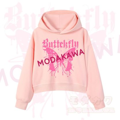 MODAKAWA Baumwoll-Hoodie mit Schmetterlingsmotiv (kurzer Schnitt) - Rosa - 3XL - image 4