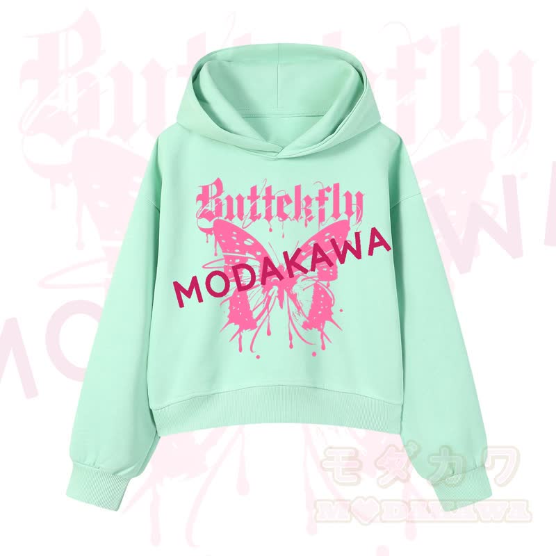 MODAKAWA Baumwoll-Hoodie mit Schmetterlingsmotiv (kurzer Schnitt) - Grün - 3XL - image 2