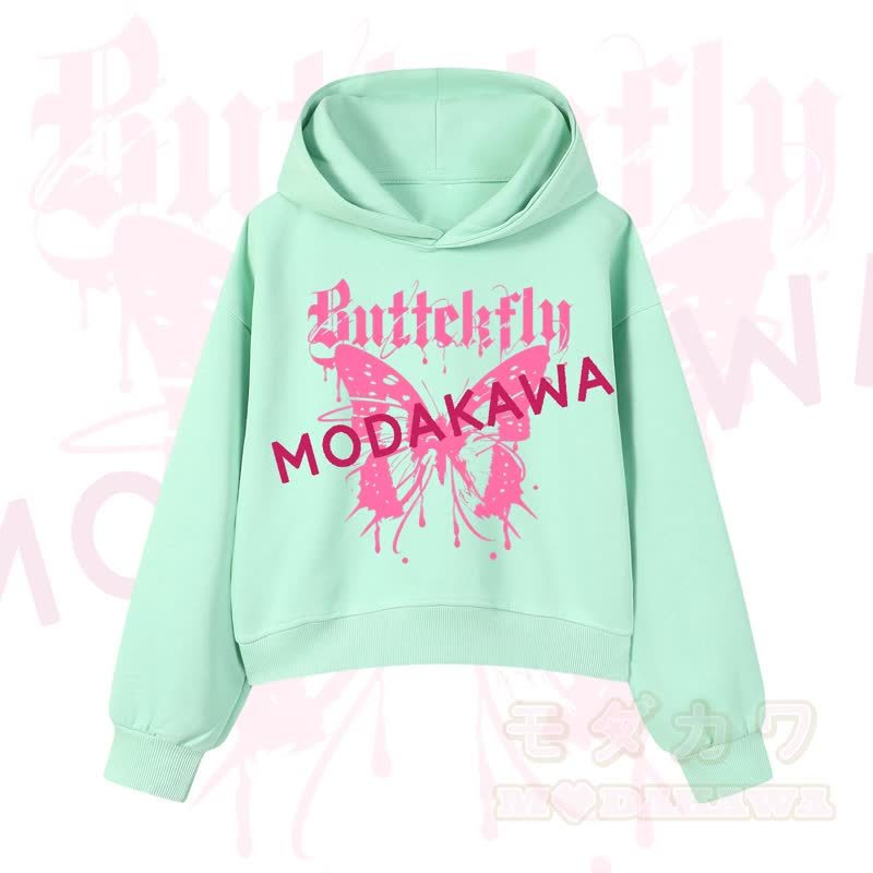 MODAKAWA Baumwoll-Hoodie mit Schmetterlingsmotiv (kurzer Schnitt) - Grün - 3XL - image 2