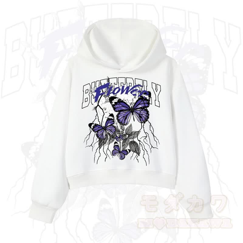 MODAKAWA BUTTERFLY FLOWER Cropped Cotton Hoodie - Weiß - 3XL - image 4