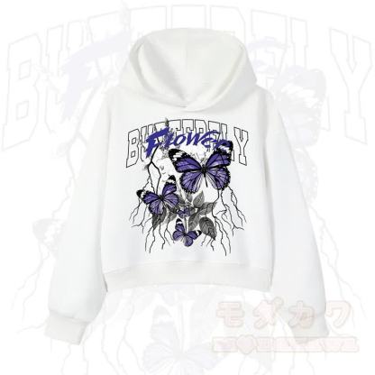 MODAKAWA BUTTERFLY FLOWER Cropped Cotton Hoodie - Weiß - 3XL - image 4